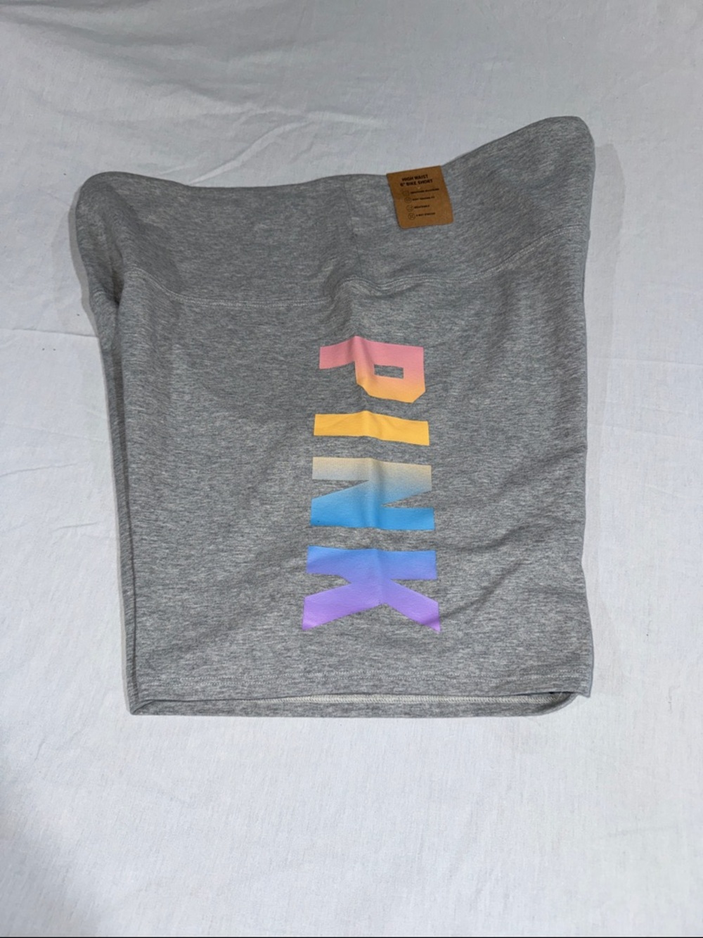PINK Victoria's Secret Gray Bike Shorts with Rainbow Ombre Logo